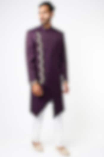 Purple Hand Embroidered Indowestern Jacket
 by YAJY By Aditya Jain